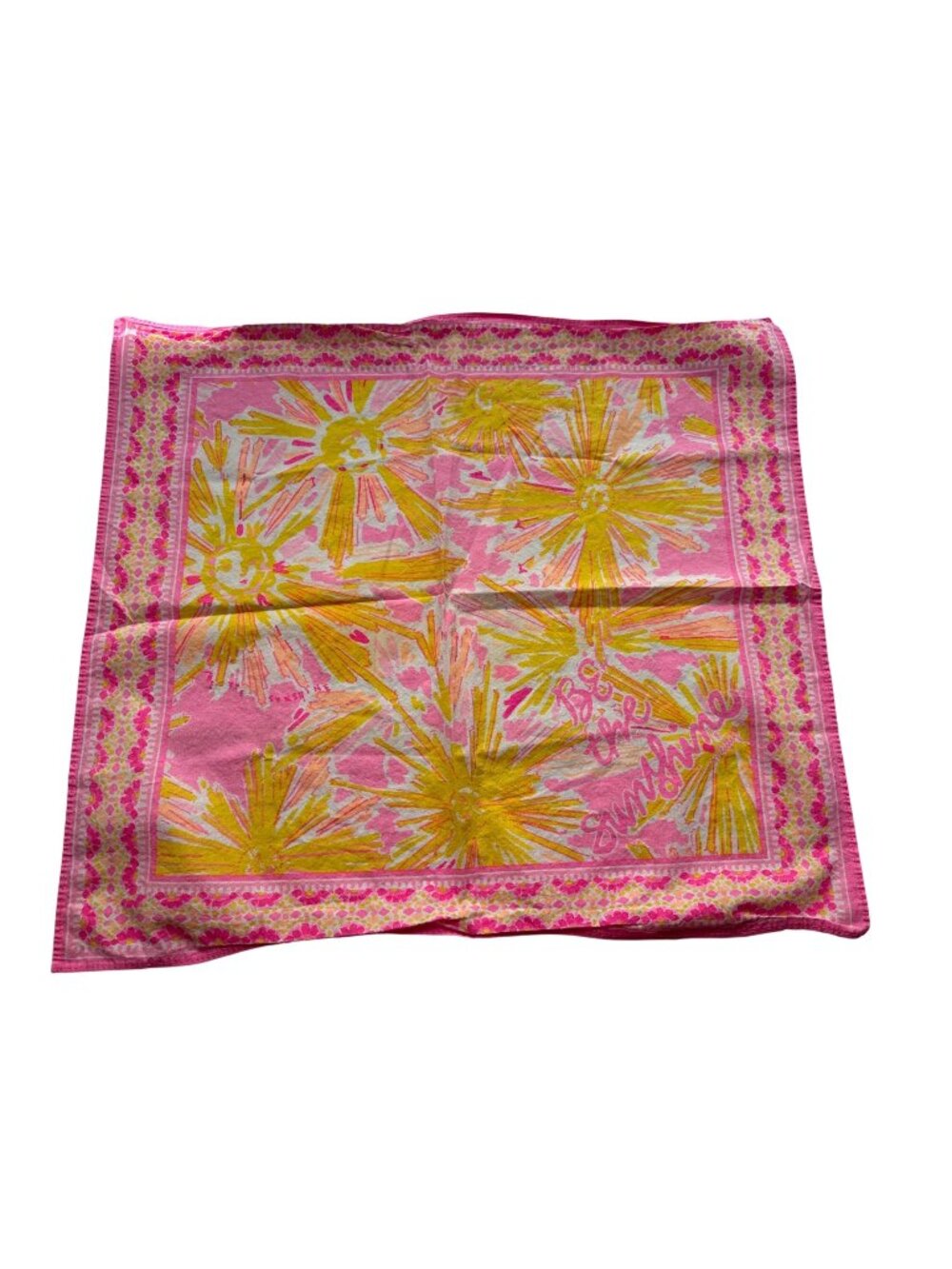 Lilly Pulitzer Womens Cotton Scarf Pink Yellow Floral 22" Square Vibrant Pattern